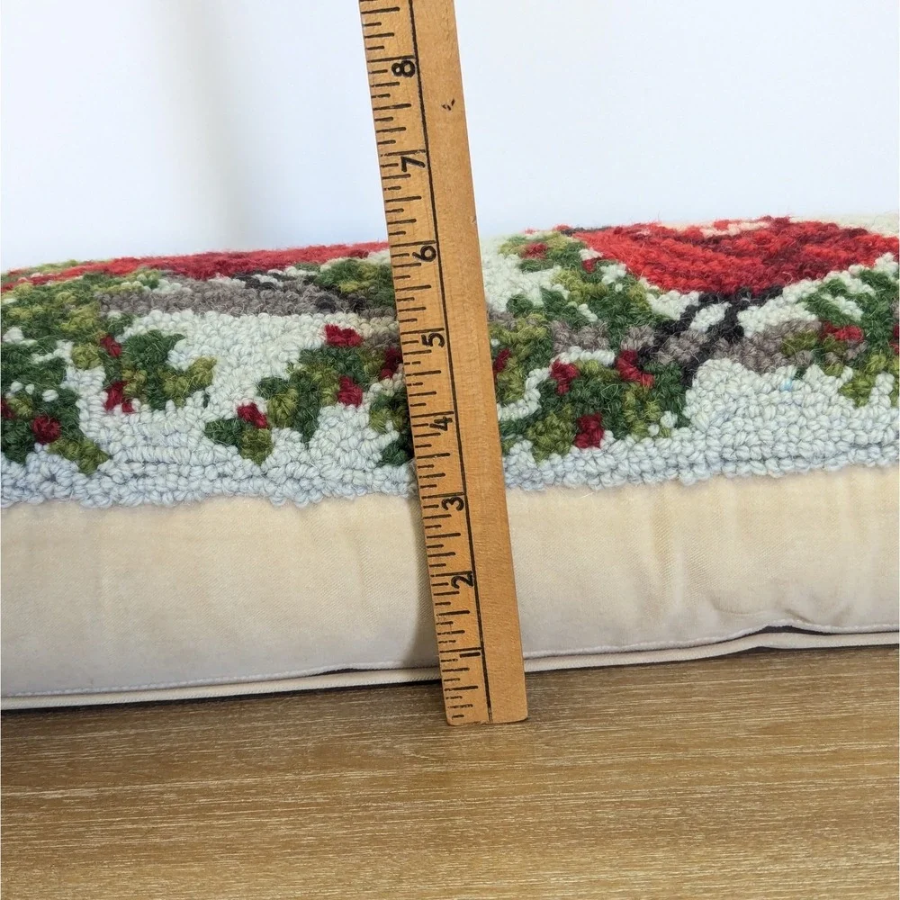 Cardinals Red Birds Wool Latch Hook Velvet Lumbar Decorative Pillow 24